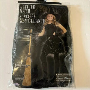 NEW Black Glitter Witch Girls 4-pc Costume - Medium 8-10
